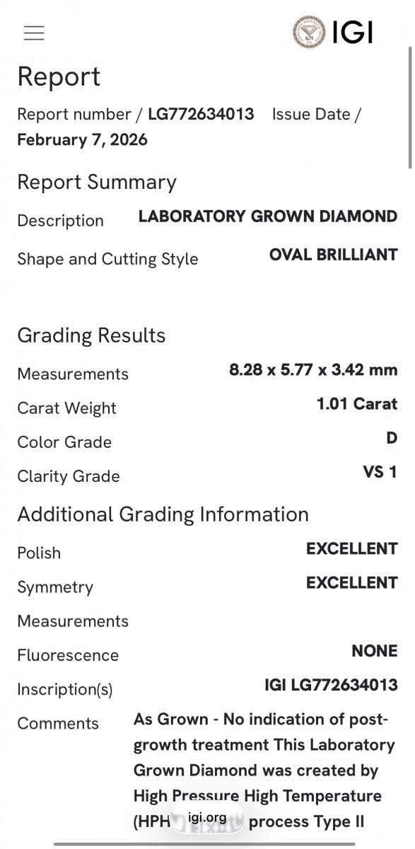 Lab-Grown Ovaal Solitair ring 1.01crt
